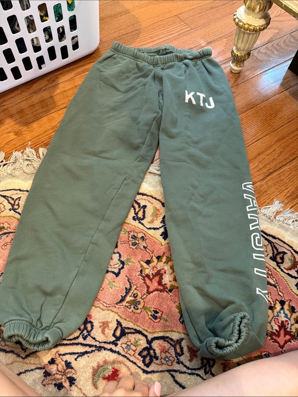 KATIEJNYC Kids Green Elastic Waist Jogger Pants with White Lettering size medium